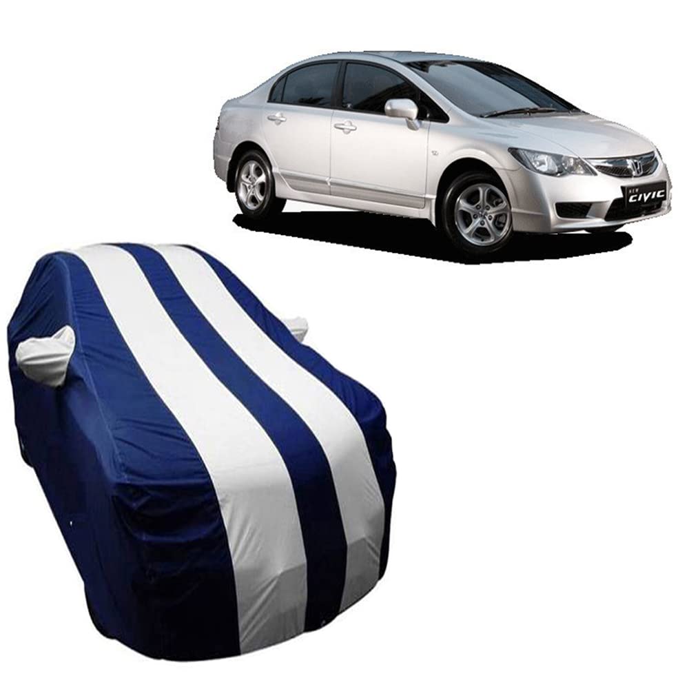 Stylish White Stripe Car Body Cover Made for Honda Civic 2006-2010 (with Mirror Pocket, Triple Stitch)