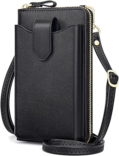 Peacocktion RFID Crossbody Wallet Purse for Women Small Travel Cell Phone Purses Trendy Vegan Leather Bags with Card Slots Black