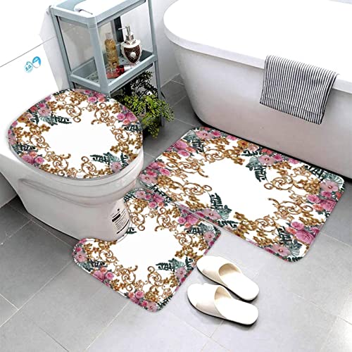 TiaoTian Badematten Set 3 teilig 50x80 Barock Badezimmerteppich Set 3D WC Vorleger Set rutschfeste Badematte… – Bild 4