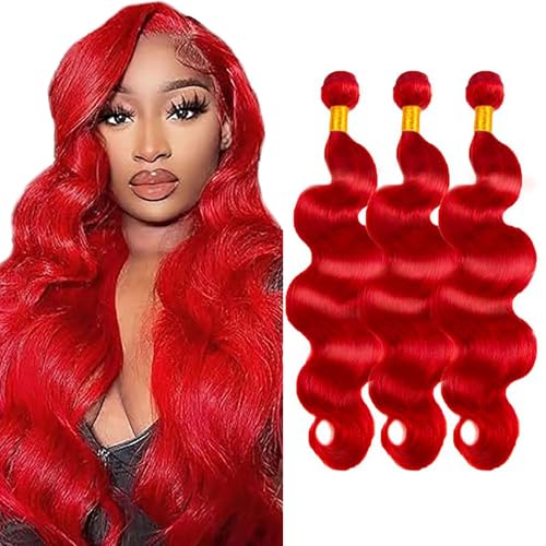 Red Bundles Human Hair Body Wave 3 Bundles 28 30 32 Inch Unprocessed Brazilian Virgin Remy Bright Red Bundle Hair Weave Burgundy Body Wave Bundle Human Hair Extensions
