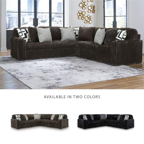 Image of Signature Design by Ashley 5-Piece L-Shaped Sectional Couch, Chocolate | 100% polyester jumbo corduroy, 122 in L-shaped couch, Anti sag platform foundation, Midnight-Madness Series