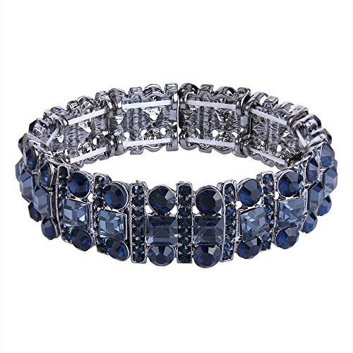 EVER FAITH Austrian Crystal Art Deco Three Layers Bride Elastic Stretch Bracelet