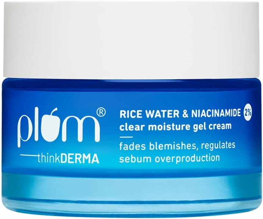 Pl-um 2% Niacinamide & Rice Water Superlight Gel Cream Moisturizer for Face | Oil-Free Hydration | Brightens, Fades Blemishes | Dermat-Tested | All Skin Types | Women & Men | 100% Vegan | 50 g