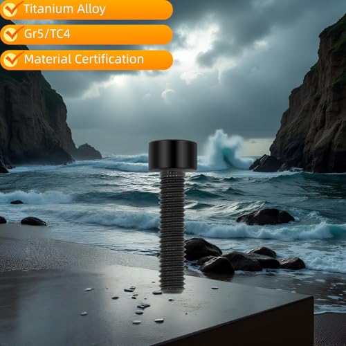 Image of M8x25 Titanium Bolts, Black, 6PC | Lightweight Hex Socket Screws, MTB /Road Bike /Motorcycle, Corrosion Resistant, Marine Grade Fasteners