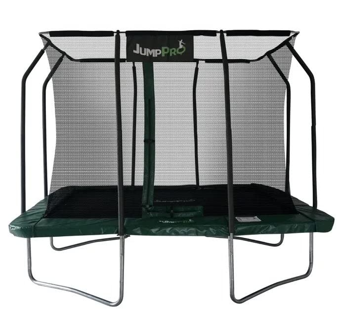 Jump PRO Xcite Rectangular Trampoline in 3 sizes. Galvanised Steel for Rust Resistance. Green Padding. Strong Sturdy High Specification with Inner Enclosure Netting for Added Safety.