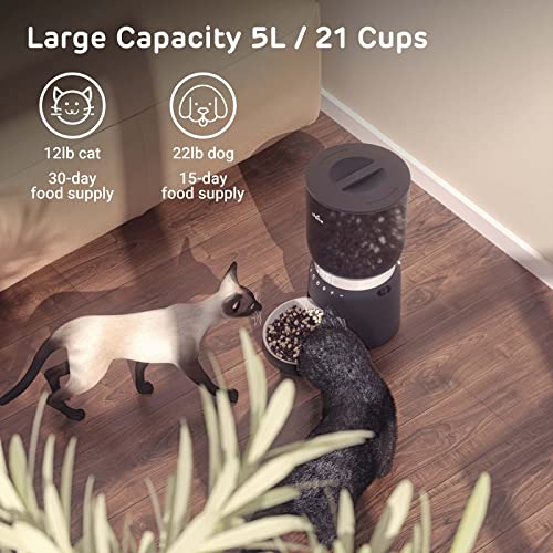 Ipettie Hourglass Cat Feeder Automatic With Quickset Remote, 5L/21 Cup Capacity, 1-6 Meals Per Day, 20 Sec Voice Recording, Stainless Steel Bowl, Self Feeding Cat Food Dispenser, Auto Cat Feeder #TOP2