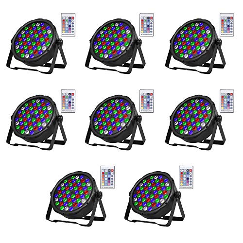 SHEHDS Wireless Remote LED Flat Par 54x3W Lighting RGBW DMX 512 Stage Lighting with Remote Control for Home Party Wedding DJ Show Club Concert Dance Floor Lighting - 8 Pack