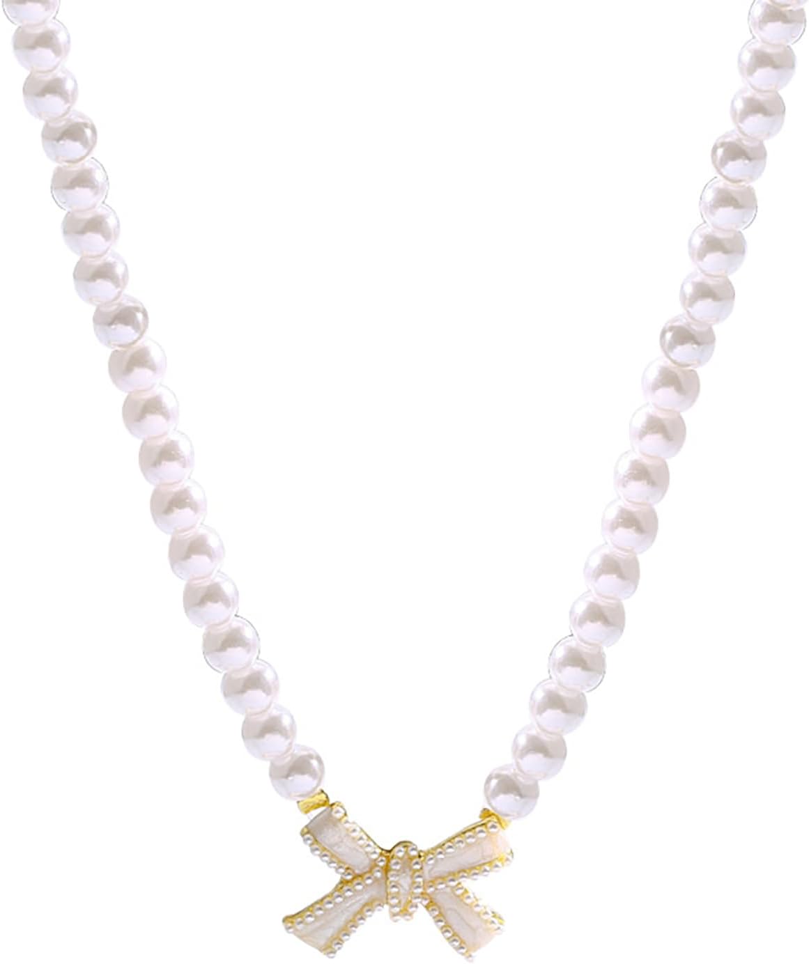 Vintage Bow Pearl Necklace Bow Pendant Imitation Pearl Clavicle Chain for Women Girls Wedding Parties Fashion Jewelry Accessories