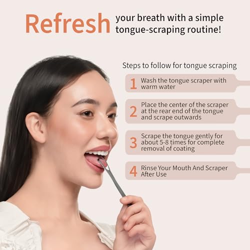 image for MasterMedi Tongue Scraper for Adults, 100% Stainless Steel Tongue Scru