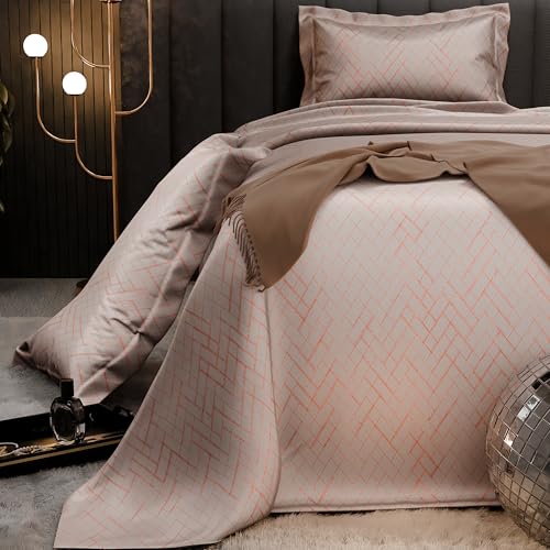 Image of Stoa Paris 300TC UltraSatin Printed Double Bedsheet with 2 Pillow Covers, Gentle on Skin & Hair, Wrinkle & Fade Resistant, Home Decor, Gift for Couple, Starlit Night - Champagne (228cm x 254cm)