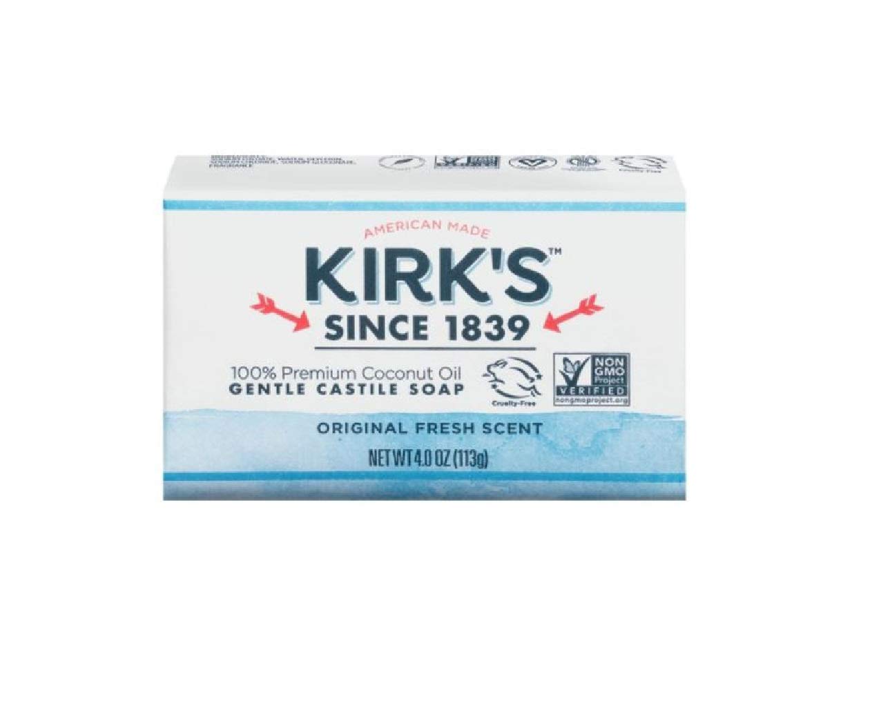 Kirk's Castile Soap Bar Original Fresh Scent, 4 Ounce Bars (18 Pack). Made from 100% Coconut Oil. Face, Hand, Bath & Body Wash for Men, Women & Children.