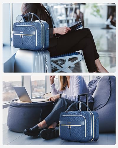 Image of BAGSMART Rolling Laptop Bag Women, Rolling Briefcase for Women, 17.3 Inch with Wheels Computer Bag Rolling Laptop Case for Work Travel Business, Navy Blue