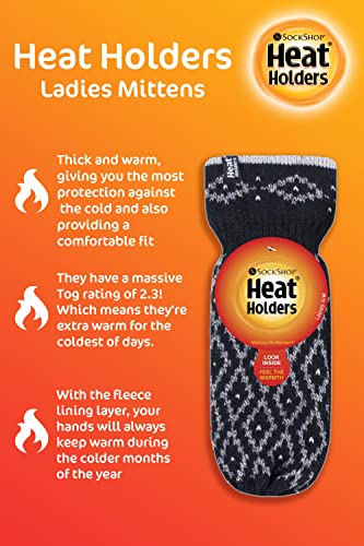 Heat Holders - Ladies Thick Fleece Lined Insulated Warm Knitted Winter Thermal Mittens (One Size, Light Grey) - 7