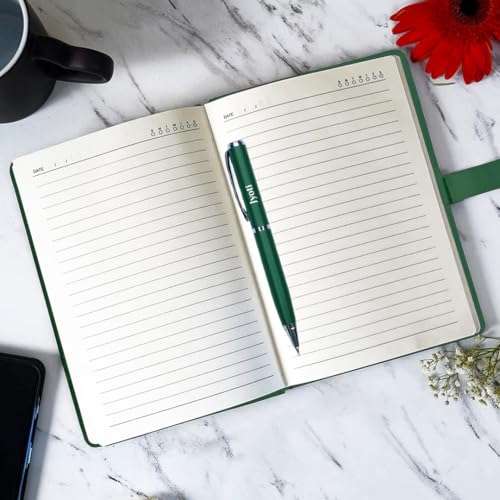 Image of Giftana Personalized Notebook Diary with Pen Gift Set for Men and Women, 2 in 1 Customized Office Diaries A5 Size Notebook, Diwali Gifts, Personalised New Year Corporate Gifts for Employees (Green Silver)