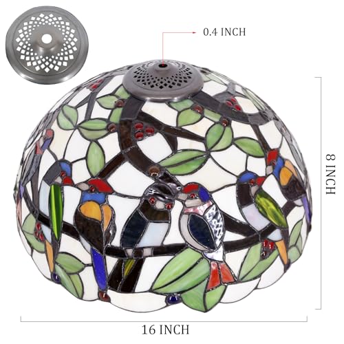 Image of 16Inch Tiffany Lamp Shade Replacement Only (Double Birds Amber) | Stained Glass Lampshade Fit For Table Lamps FLoor Lamp Ceiling Fixture Pendant Hanging Light Home Office Decoration