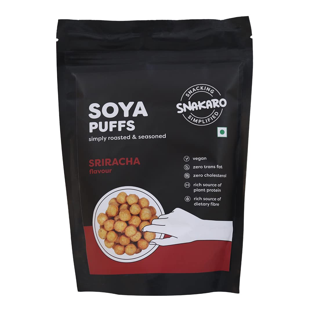 Snakaro | Combo of 6 | Soya Puffs - Sriracha | (70gms*6) | No Cholesterol No Transfat | High Fibre and High Protein | Vegan, Gluten Free | Healthy Snacks for Weight Loss | Diet Snacks