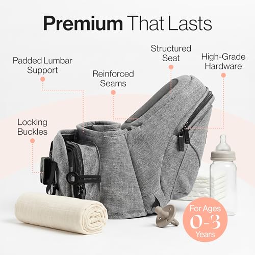Image of Tushbaby Original Hip Seat Baby Carrier for Babies & Toddlers up to 45 lbs, Safety Certified, Lightweight No-Foam Design with Storage, Grey
