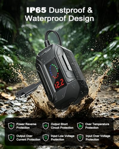 Image of EXTRACTME 3-in-1 Motorcycle USB Charger, Waterproof IP65 Motorcycle Phone Charger with LED Voltmeter, USB A & USB C, Retractable Type-C Cable, Handlebar & Mirror Mount for 12-24V Motorbike ATV