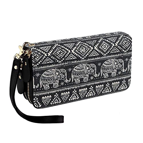 LATHPIN-RFID-Blocking-Bohemian-Purse-Wallet-Canvas-Elephant-Pattern-Handbag-with-Coin-Pocket-and-Strap