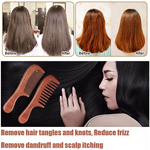 2 Pcs Hair Comb Set Wooden Wide Tooth Comb And Fine Tooth Comb For Women Men Kids, Anti-Static Detangling Comb For Curly Fine Straight Wet Dry Hair, Natural Sandalwood Comb #TOP3