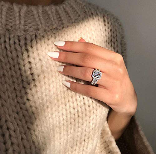 LVTING Princess Cut Cubic Zirconia Ring 925 Silver Engagement Wedding Ring CZ Simulation Diamond Ring Gorgeous Personality Square Wheel Ring Marriage Studded Ring for Women4