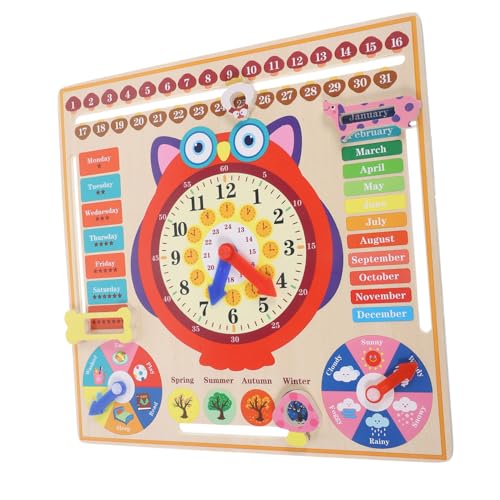 Horloge pédagogique bois hibou pour apprendre l'heure et la météo