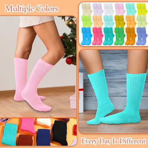 Suhine 32 Pairs Women's Scrunch Slouch Socks Bulk, Slouch Socks for Women Extra Long Soft Scrunch Knee High Sock for Daily Activities Valentine Parties Birthday Gifts, 32 Colors4