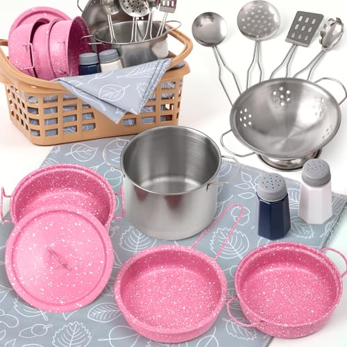 Veitch fairytals Accesorios & Utensilios de Cocina Juguetes, Menaje Olla Pequeños Cacharritos Cocinitas de Juguetes Metal para Infantil Cozinha Criança Brincar Niños 3 4 5 6 7 8 Años (Nuevo Rosado)