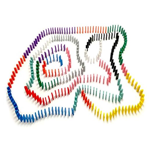 Dominolocity 1,100 Piece Wooden Dominoes Set - Colored Bulk Racing and Rally Building Blocks Kit, Colorful Wood Plain Blank Tiles Design for Stacking, Toppling, and Tumbling Races