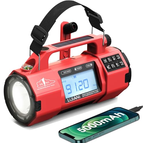 Image of Hand Crank Emergency FM /AM /SW Weather Radio NOAA Alert, USB-C Solar Power, Bright Flashlight with Cell Phone Charger, Timer Clock for Home & Outdoor Hurricane Storm Survival kit
