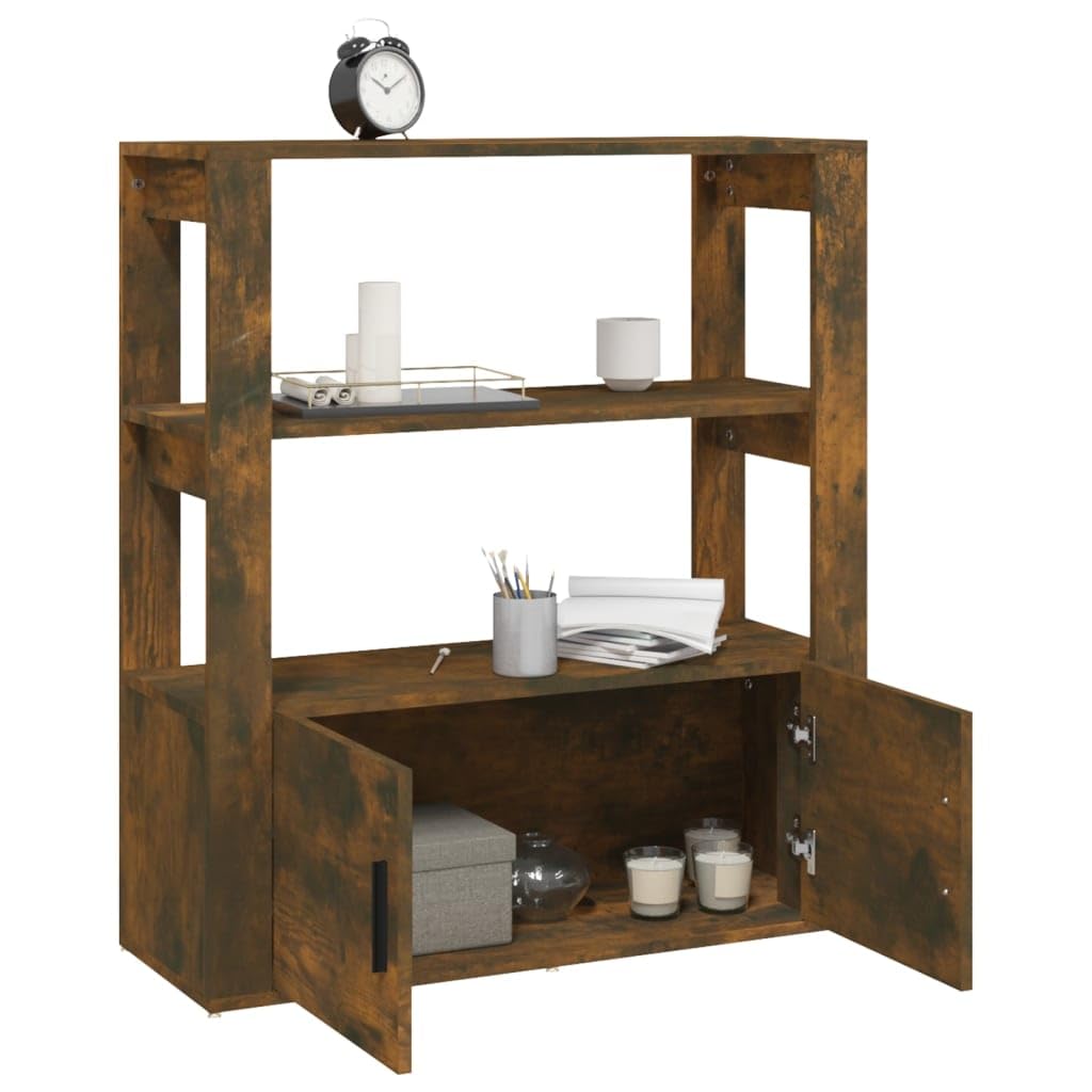 Szafka dąb dymiony 80x30x90 cm materiał drewnopochodny regał boczny z półkami i drzwiami do salonu biura organizacja przechowywania książek dekoracji meble odporne na wilgoć