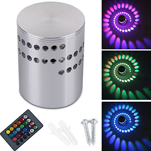 Preisvergleich Produktbild Lamker 3W LED Wandleuchte Wandlampe Dimmbar Innen RGB Wandlicht Deckenleuchte Effektlicht Flurlampe Spirale Effekt mit Fernbedienung für Flur Schlafzimmer Balkon Wohnzimmer