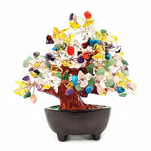 Colorsheng 7 Inch Quartz Crystal Money Tree Bonsai Feng Shui Gem Decoration for Wealth and Luck (Multicolor)