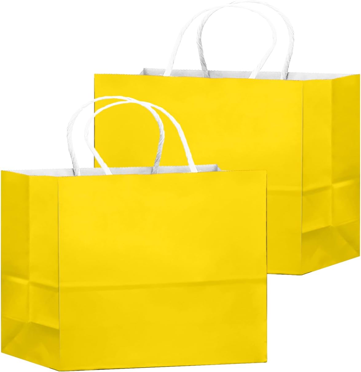 qiqee 100pcs large gift bag with handles bulk 13"x4.5"x10" gift bags bright yellow multiple uses (32x11x25cm,wide large)