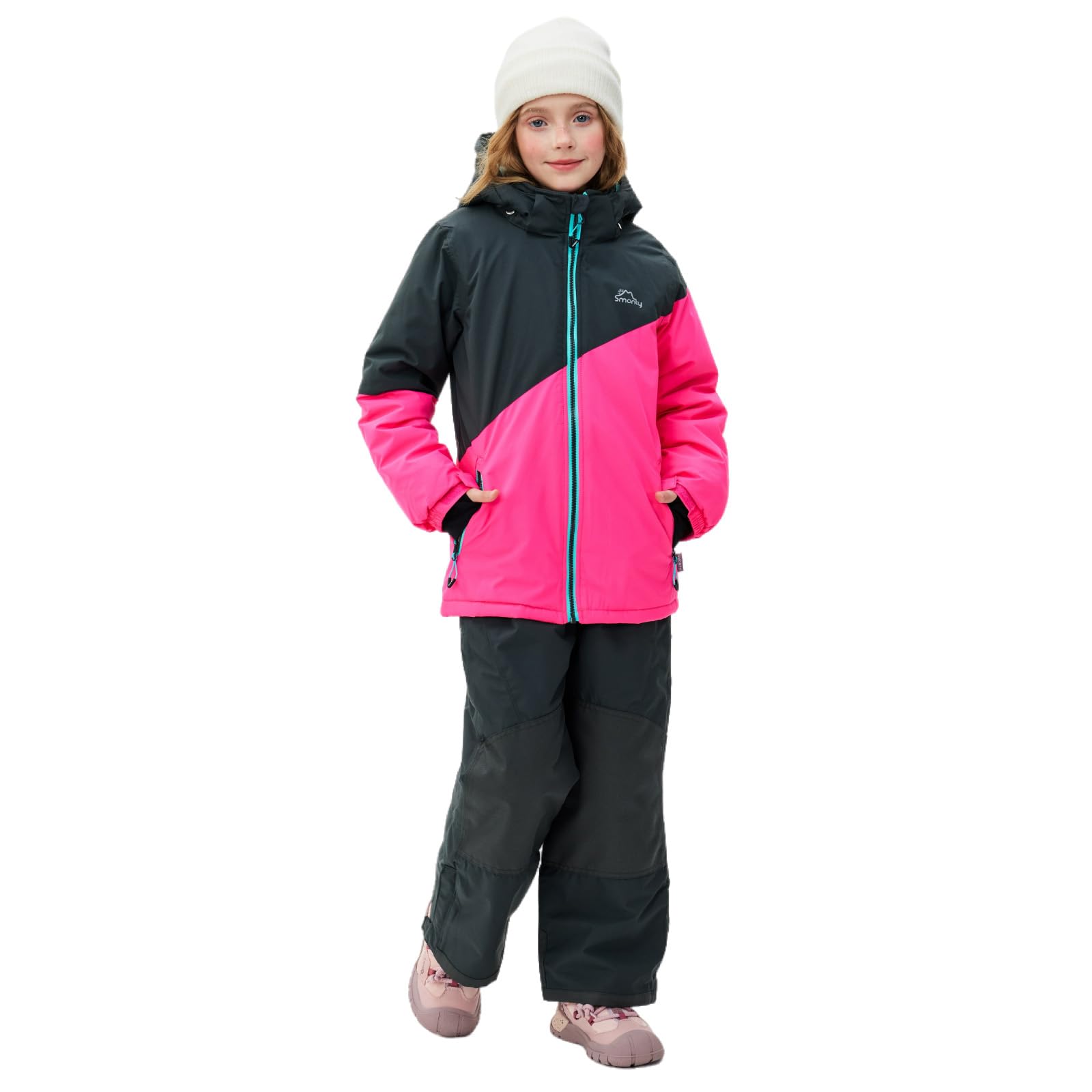 SMONTY Kids Snowsuit for Girls Boys Winter Ski Jacket & Pants Set Hooded Set Windproof Waterproof Warm