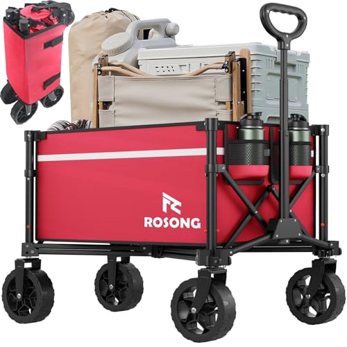 Collapsible Wagon Cart with Wheels Foldable 90L Burgundy