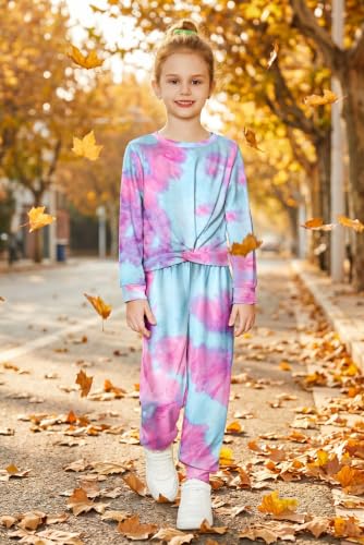 Image of Arshiner Girls 2 Piece Outfits Fashion Twist Front Tracksuit Long Sleeve Pullover Sweatshirt Sweatpants Jogger set Sweatsuit