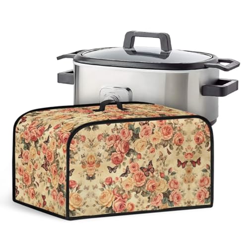 TODIYADDU Butterfly Peony Slow Cooker Carrying Case Insulated Kitchen Appliance Dust Cover with Handle and Storage Pocket for Crock Pot or Air Fryer Waterproof Slow Cooker Cover Holiday Gifts