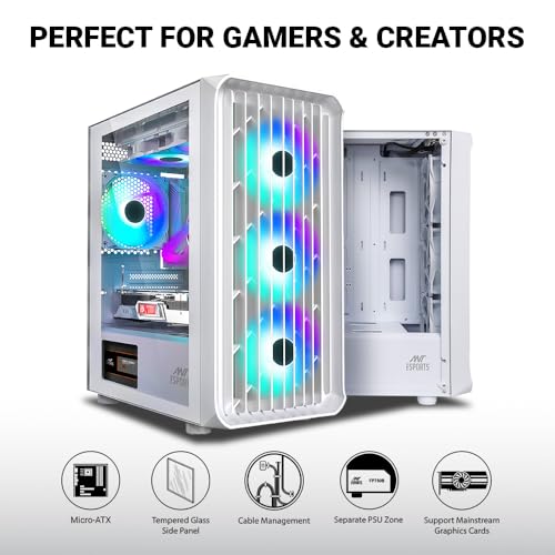 Image of Ant Esports 205 Mini 6F Mini-Tower Computer Case /Gaming Cabinet - White | Support Micro-ATX, Mini-ITX | Pre-Installed 6 ARGB Fans