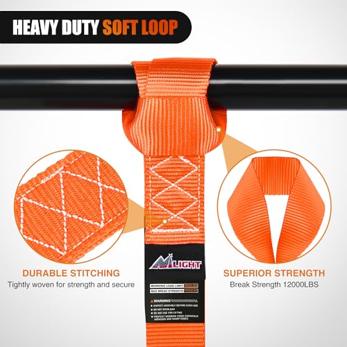 Image of Nilight Soft Loop 1.7 inchx17 inch Motorcycle Tie Down Straps Heavy Duty 12000Lbs Max Break Strength for Securing ATV UTV Kayak Moving Cargo (8PK-Orange)