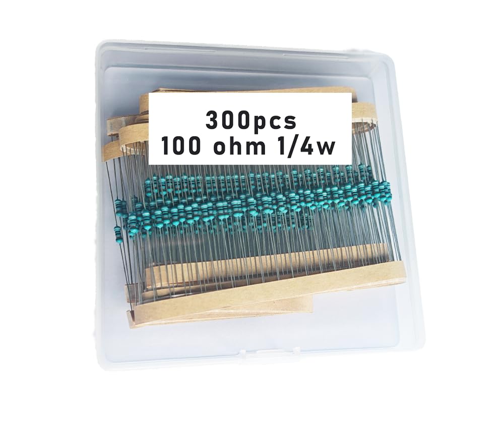 Jiefafa 100 1/4W, 100R1/4W, 100 ohm, 100 R 1/4W, 100?resistor, 100 ohm resistor, 100 ohm Metal resistor, 100 R Metal Film resistors 1/4w(0.25w) 1% tolerance 0.01 MF Metal Film Fixed Resistor 300 pcs