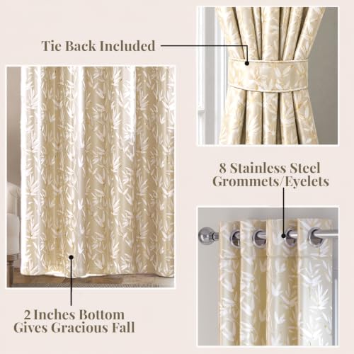 Image of HOKIPO Luxe Foliage Foil Printed Curtains 7 Feet Long Set of 2, Cream