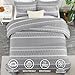 Andency Quilt King Size Set Grey (106x96 Inch), 3 Pieces(1 Striped Boho Printed Quilt and 2 Pillowcases), Bohemian Summer Lightweight Reversible Microfiber Bedspread Coverlet Sets