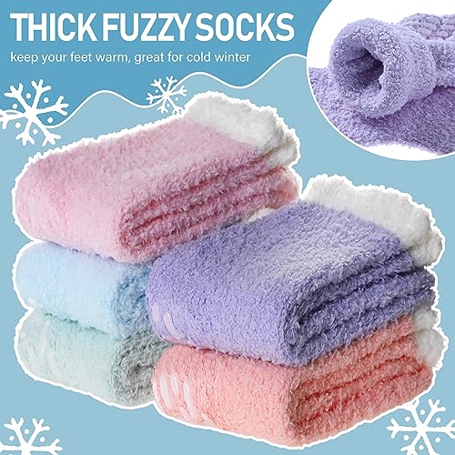 Image of Yebing Non Slip Hospital Socks for Women with Grips Fuzzy Cozy Anti Skid Slipper Socks Winter Warm Soft Fluffy Sleep Socks