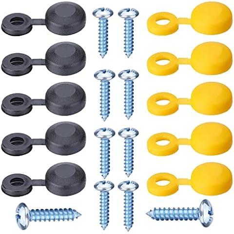 KafTon 10 Mixed Caps & Screws Car Number Plate Fixing Black Yellow Cover