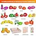 FUN LITTLE TOYS 35PCS Wooden Play Food for Kids Kitchen, Pretend Cutting Food Toys with Wooden Tray, Dishes and Knife for Kids, Pretend Play Food for Christmas Birthday Gifts