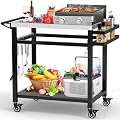 RAXSINYER 20"x 32" Grill Table with Double-Shelf, Stainless Steel Grill Cart, Multifunctional Food Prep and Pizza Oven Table for Ninja Grill, Blackstone Griddle 17"/22"