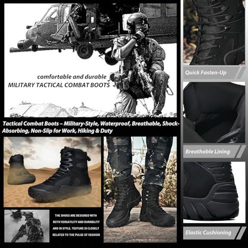 Military Tactical Boots for Men | Waterproof, Slip-Resistant, Breathable Combat Boots for Hiking, Trekking, & Work4