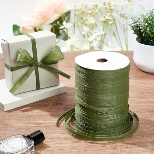 Cinta de papel de rafia verde oliva BENECREAT de 328 yardas para tejer 5