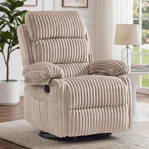 Image of Korser Rocking Recliner Chair, Nursery Rocker Chair for Adults, Small Recliners for Small Spaces, Swivel Rocker Recliner with Cushion, Upholstered Rocking Chairs for Living Room, RV, Corduroy